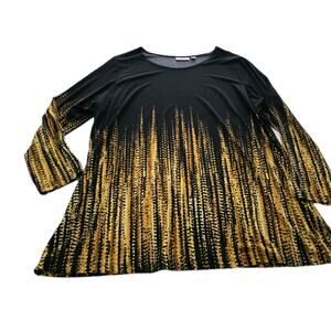 Susan Graver Womens Ombre Liquid Knit Top Size 2X Black Scoop Neck Stretch Artsy